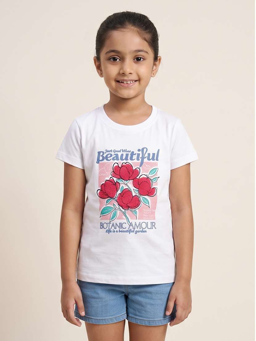 girls printed short sleeves regular fit tee