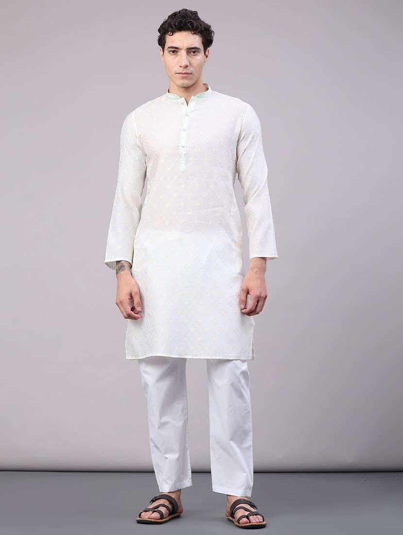 men self design mandarin neck kurta pyjama set