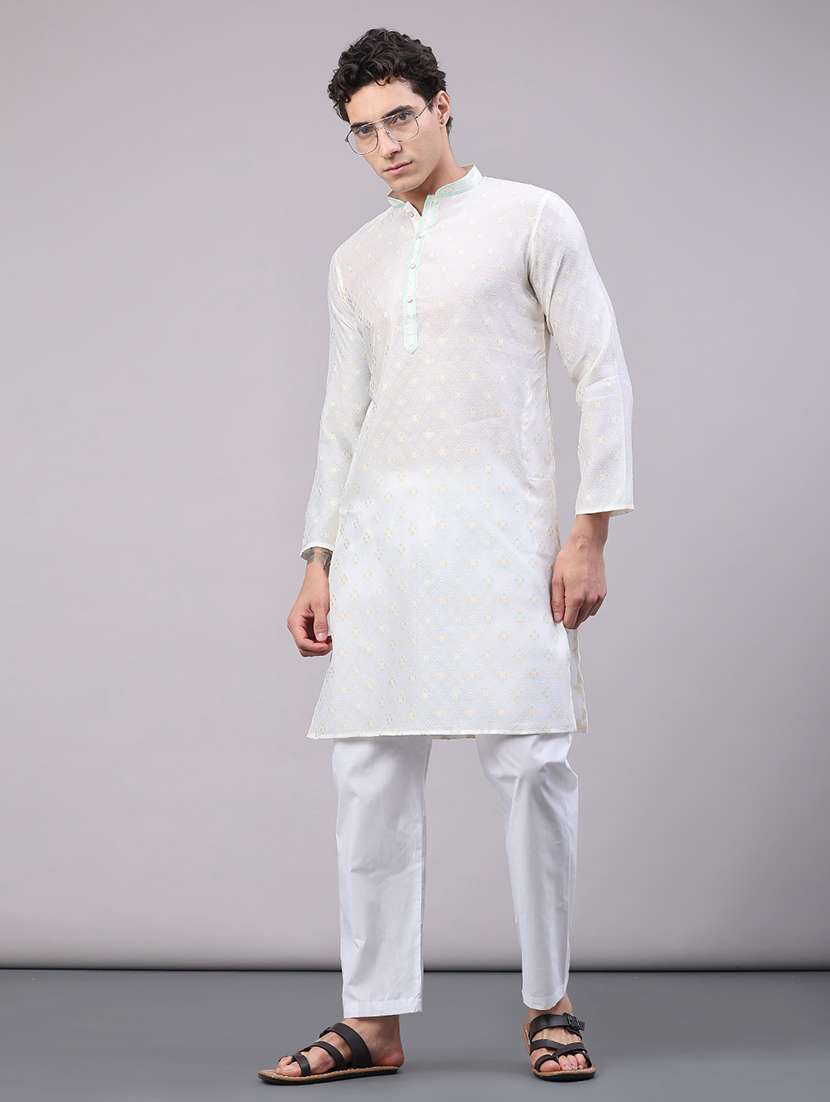 men self design mandarin neck kurta pyjama set - 22489150 -  Standard Image - 3