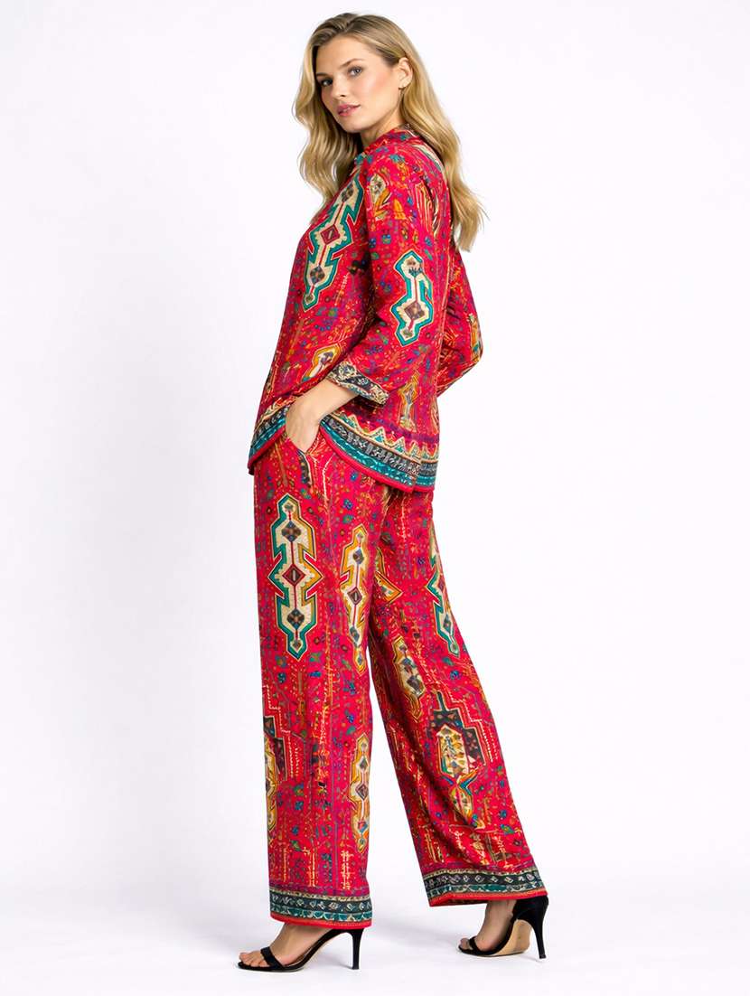 women printed three quarter sleeve shirt & trouser co-ord set - 22489342 -  Standard Image - 3