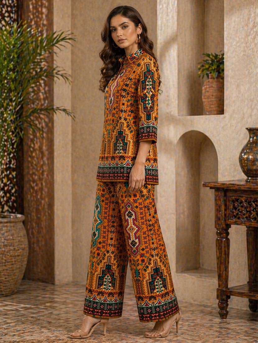 women printed three quarter sleeve shirt & trouser co-ord set - 22489345 -  Standard Image - 3