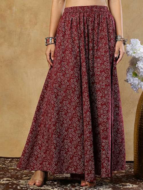 Girls Printed Cotton A Line Maxi Skirt