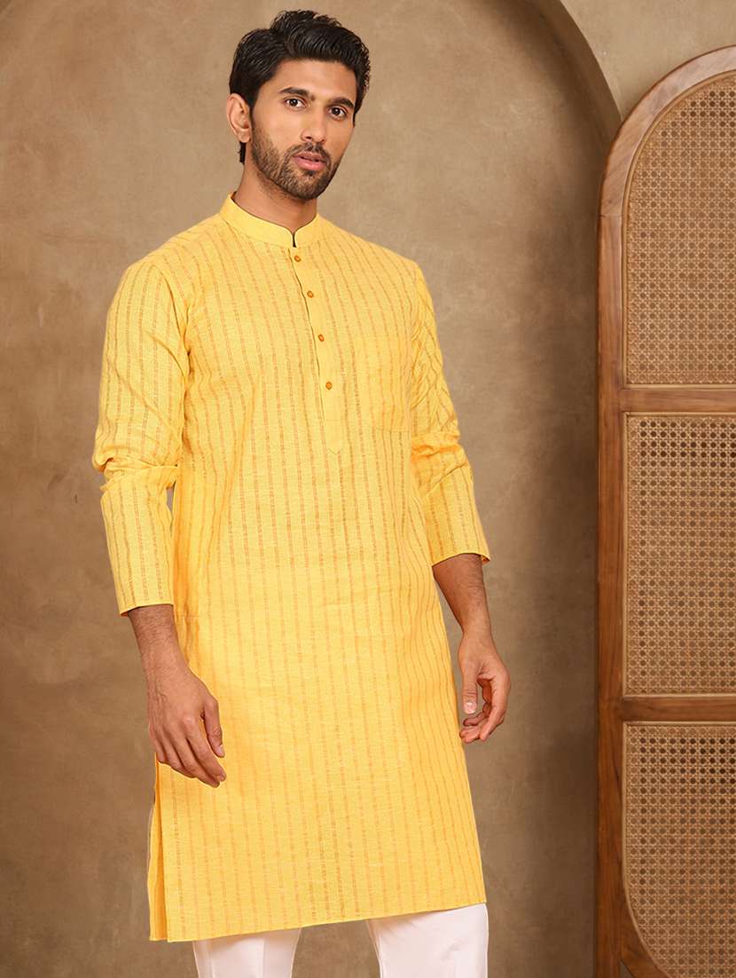 men striped mandarin neck long kurta - 22489367 -  Standard Image - 3