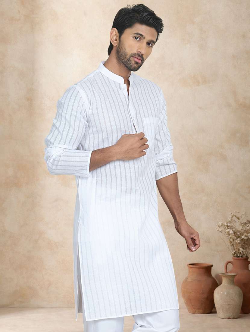 men striped mandarin neck long kurta - 22489368 -  Standard Image - 3
