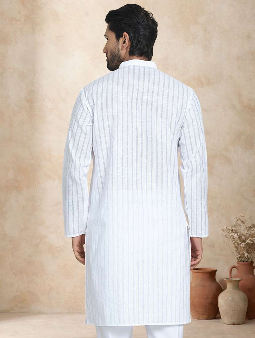 men striped mandarin neck long kurta - 22489368 -  Standard Image - 5