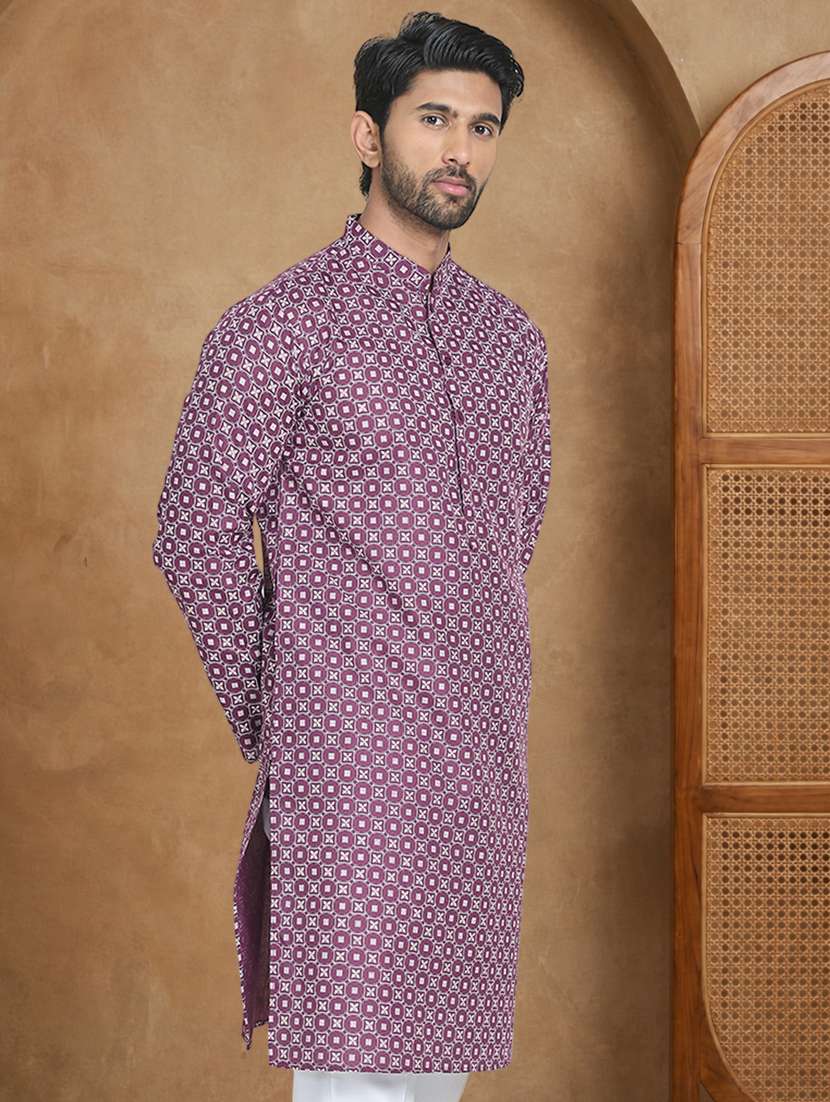 Men Printed Mandarin Neck Long Kurta - 22489370 -  Standard Image - 3