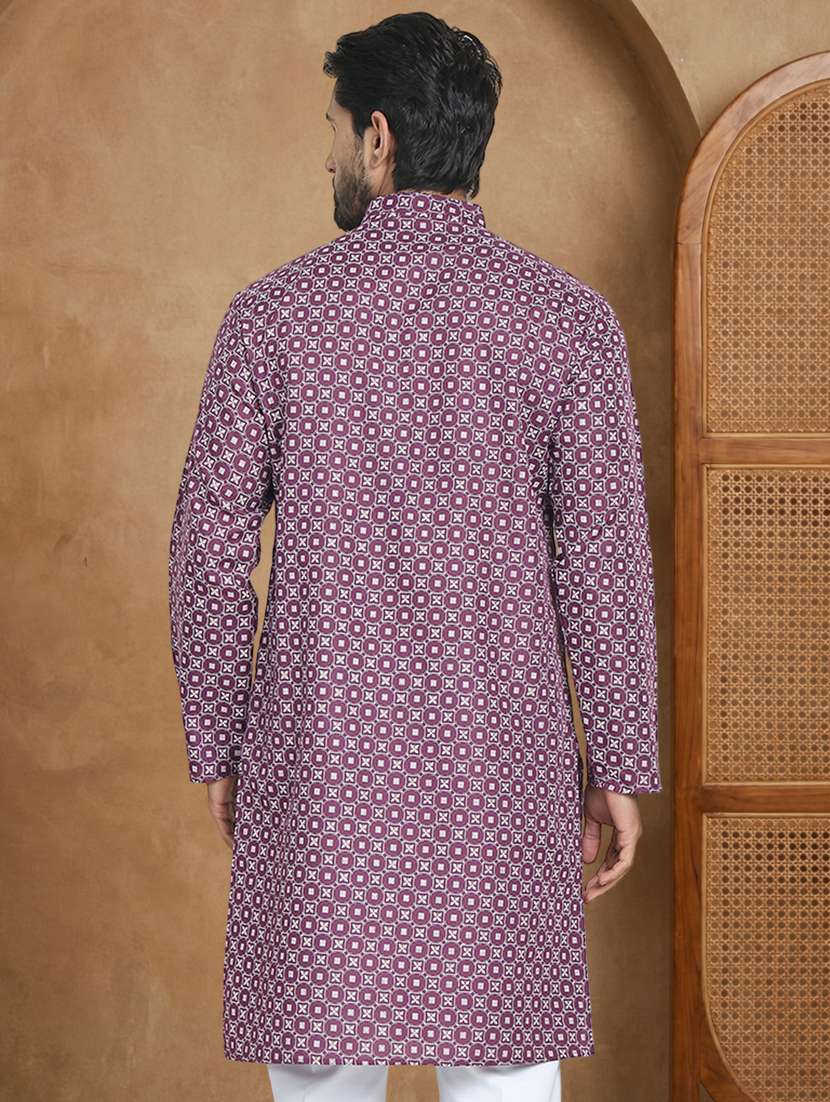 Men Printed Mandarin Neck Long Kurta - 22489370 -  Standard Image - 5