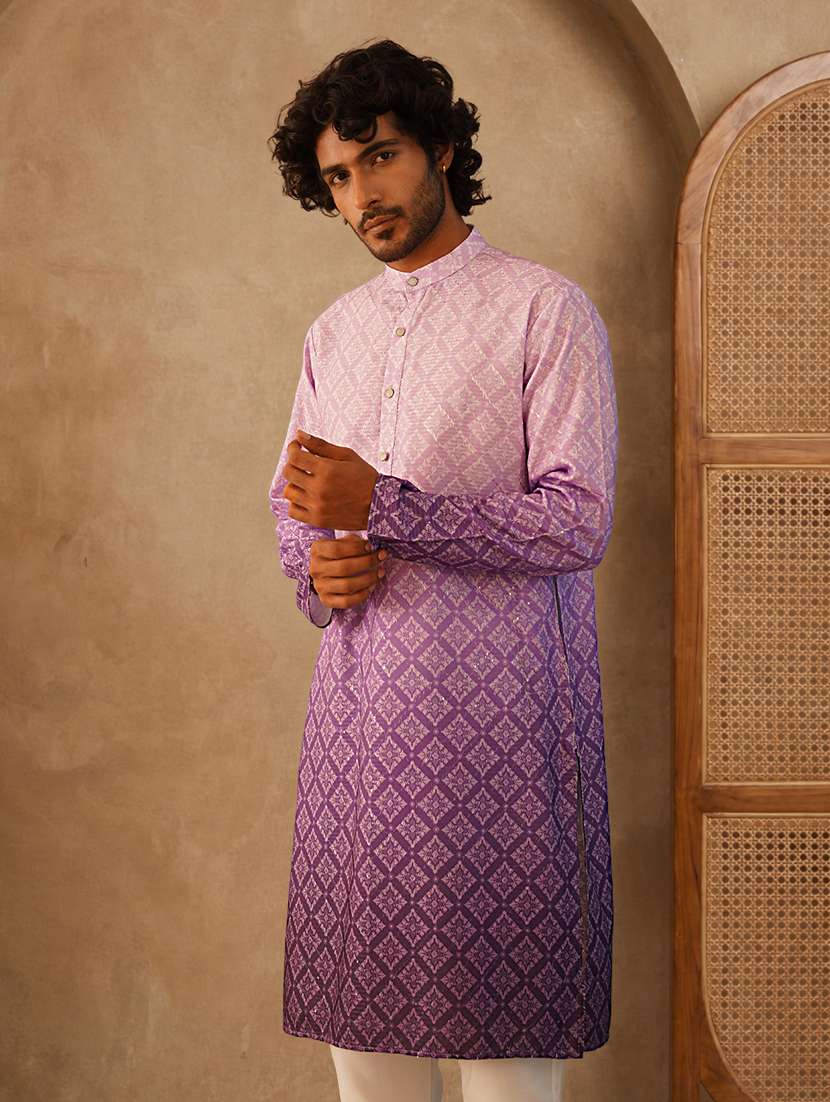 men ombre mandarin neck long kurta