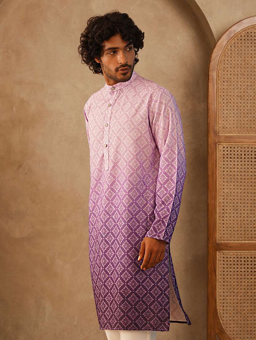 Men Ombre Mandarin Neck Long Kurta - 22489381 -  Standard Image - 3