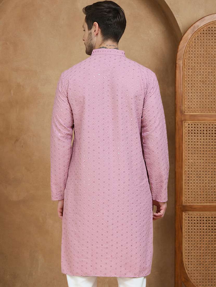 men solid with work mandarin neck long kurta - 22489391 -  Standard Image - 5