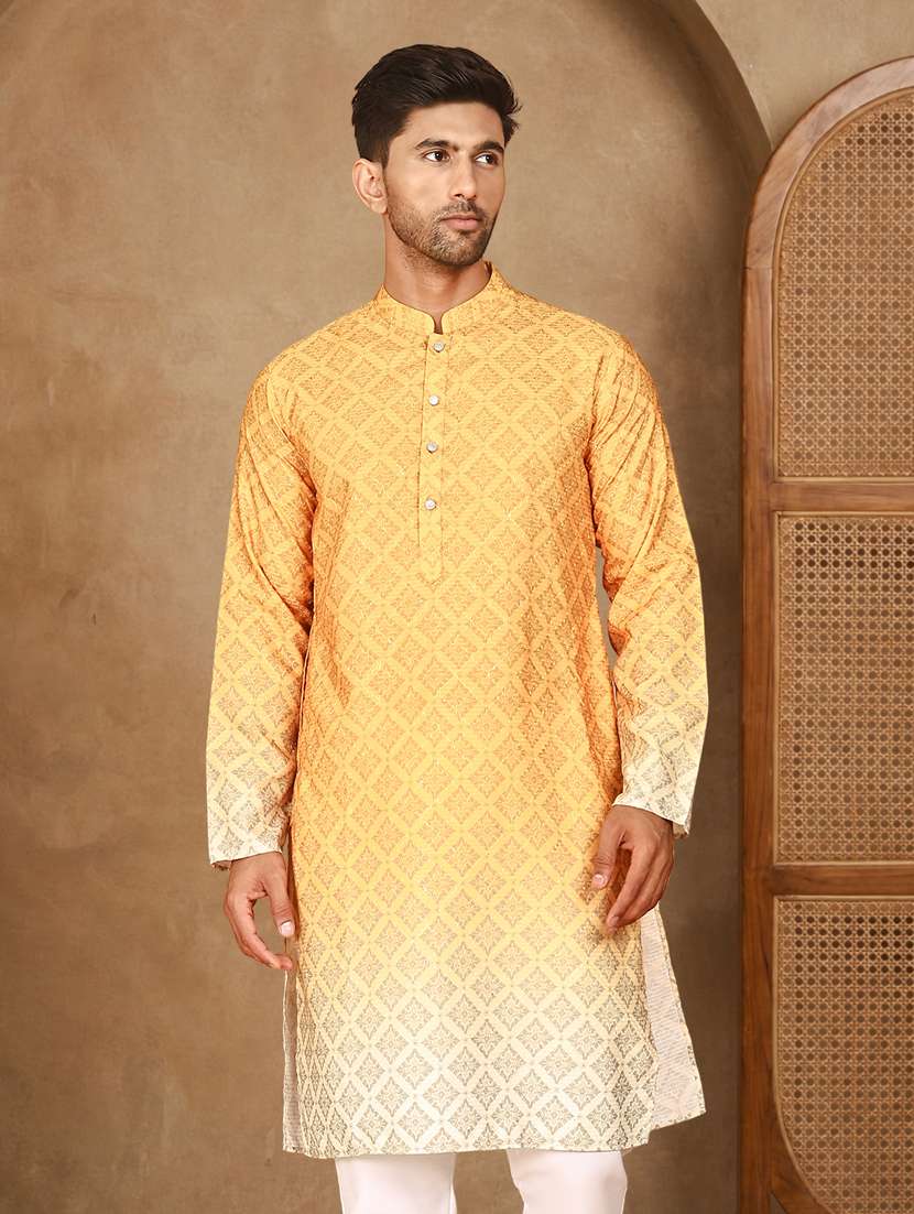 men ombre mandarin neck long kurta