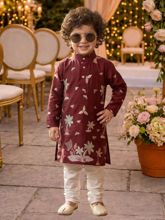 boys embroidered long sleeves kurta set