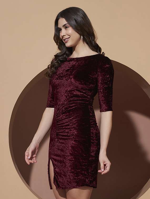 women solid round neck bodycon dress - 22489490 -  Standard Image - 3