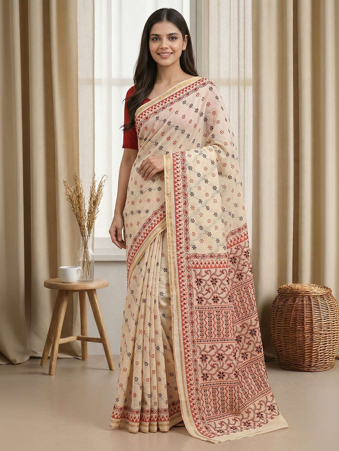 women printed handloom saree with blouse