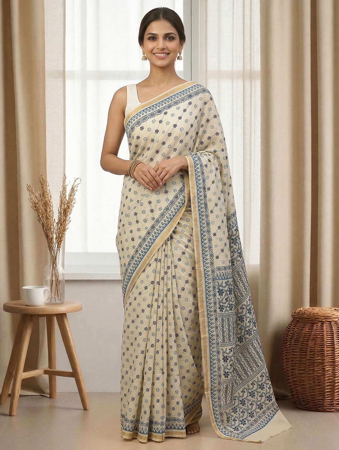 women printed handloom saree with blouse