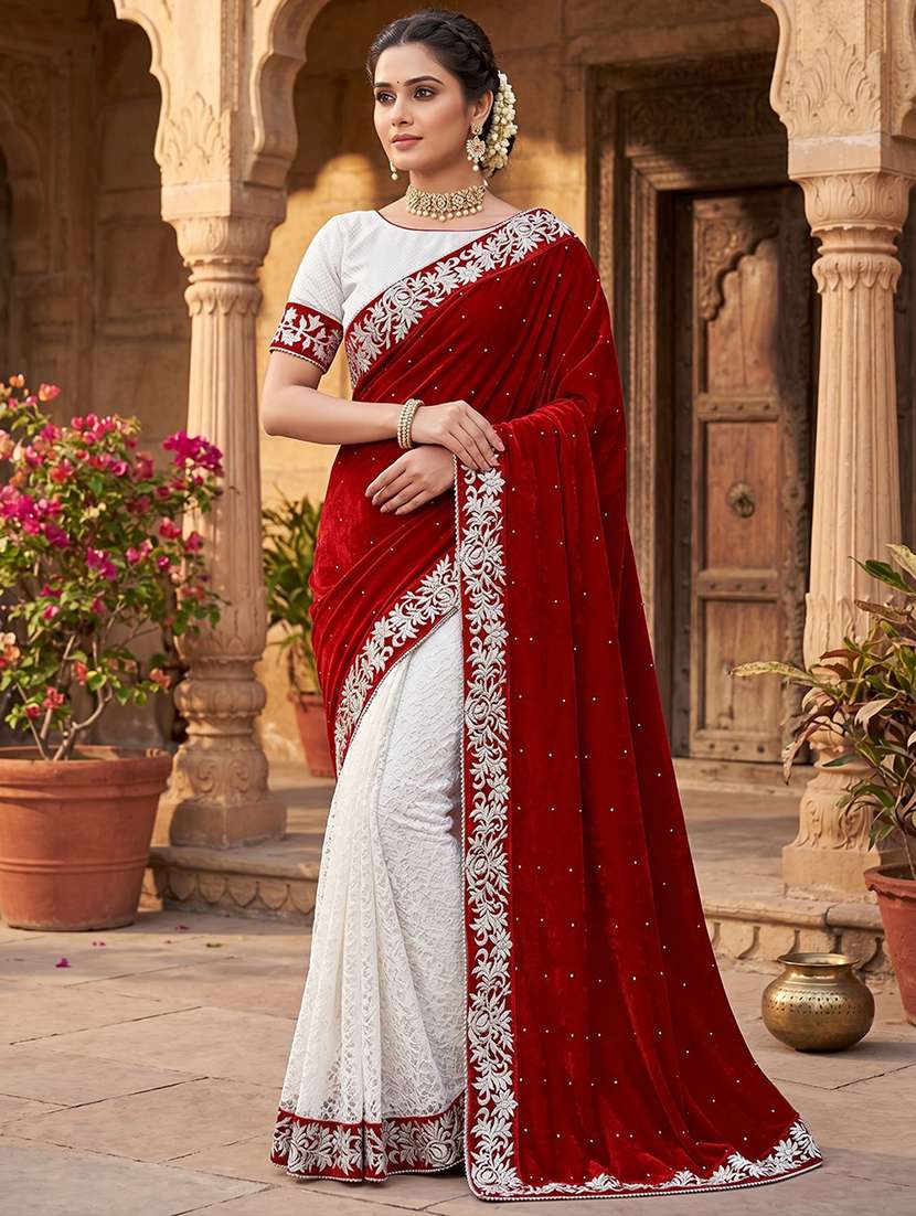 women self design half & half saree with blouse