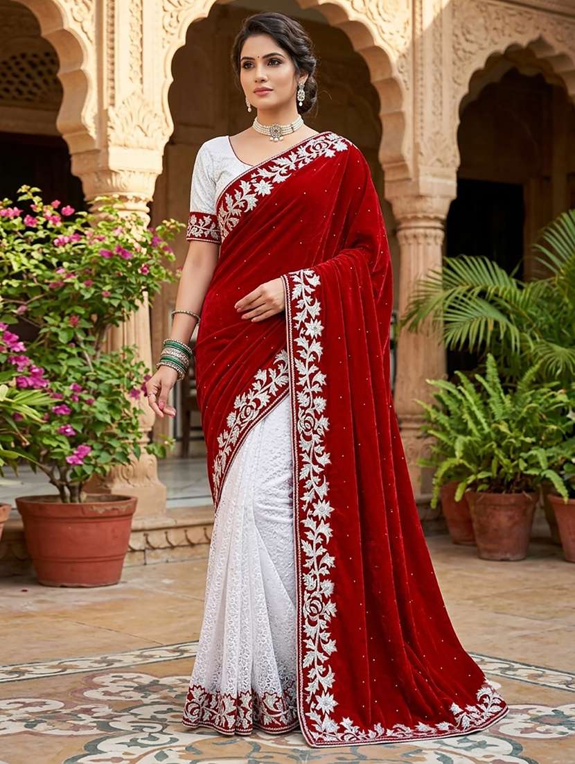 women self design half & half saree with blouse