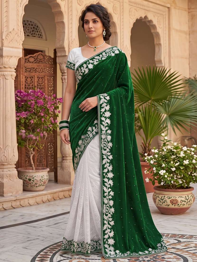 women self design half & half saree with blouse