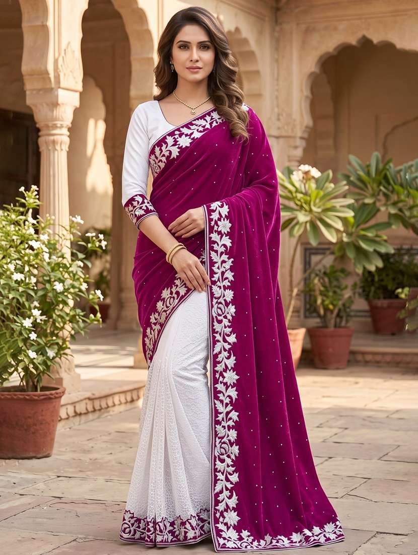 women self design half & half saree with blouse