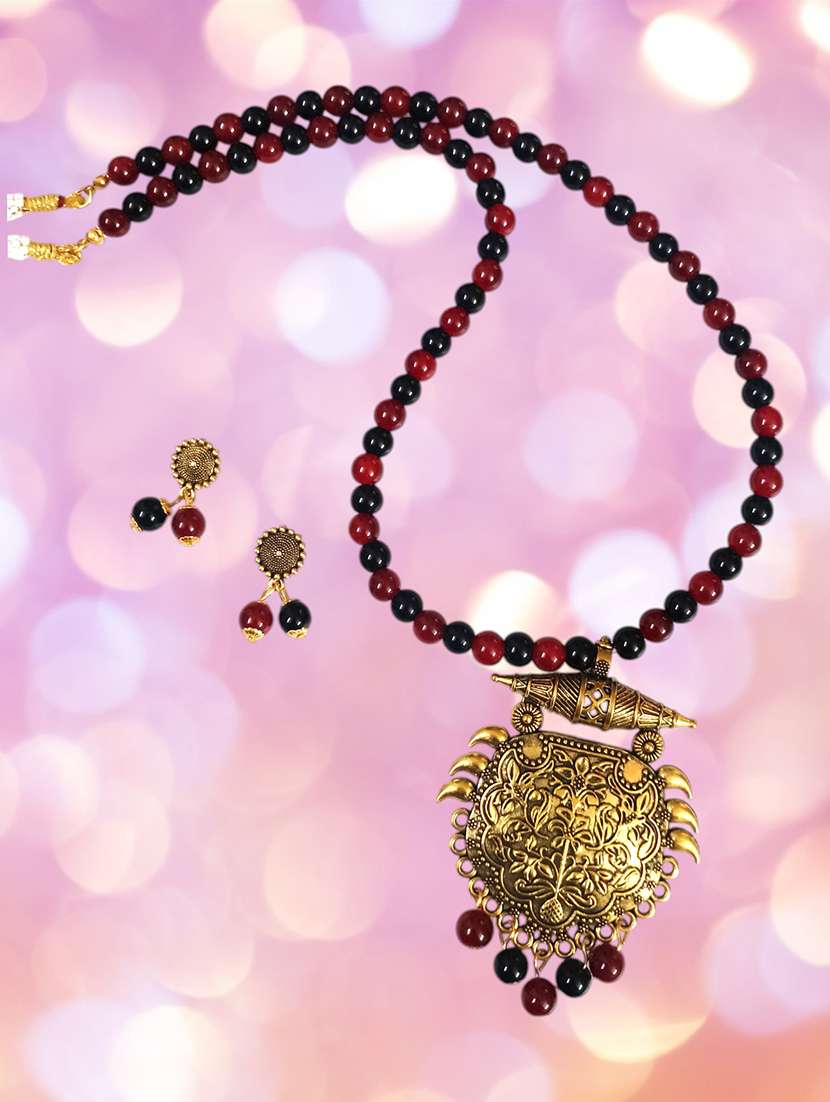 oxidised metal ethnic necklace and earrings set