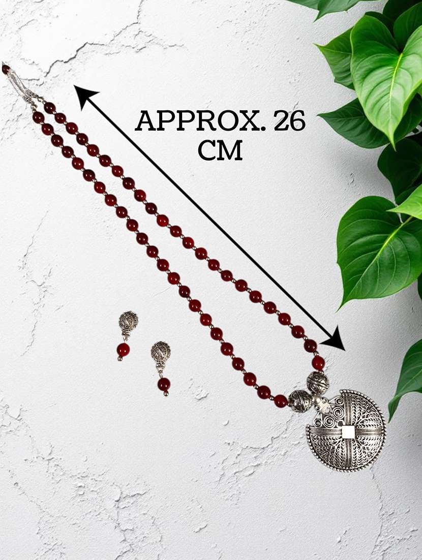 Ethnic Big Pendant Necklace And Earrings Set Red - 22489531 -  Standard Image - 3
