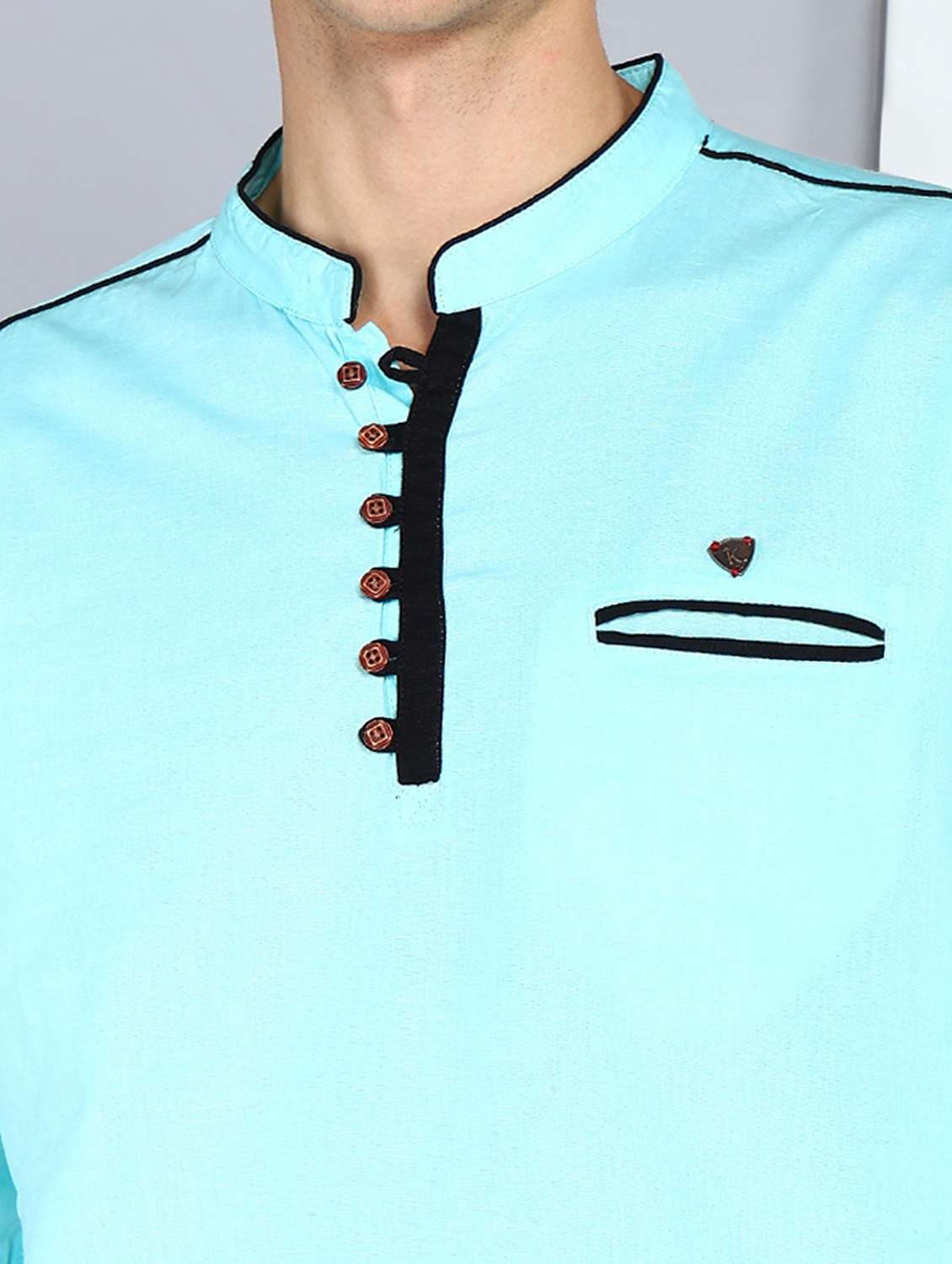 men solid mandarin neck short kurta - 22489535 -  Standard Image - 5