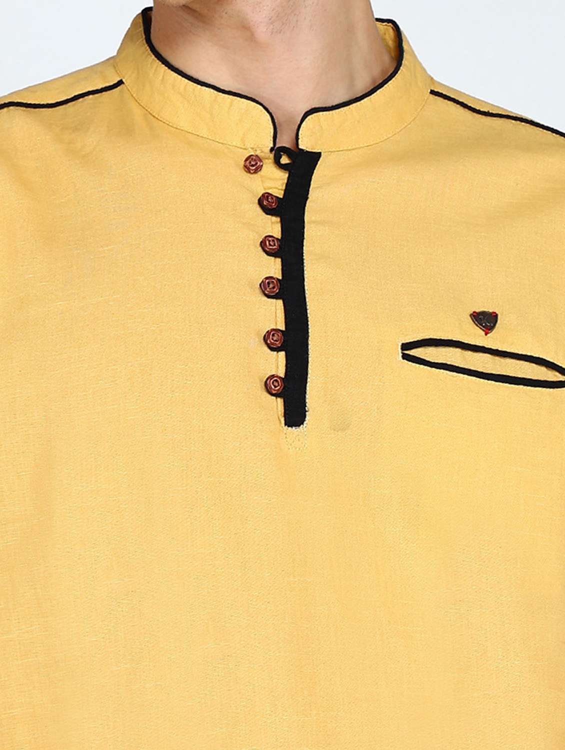 men solid mandarin neck short kurta - 22489539 -  Standard Image - 5