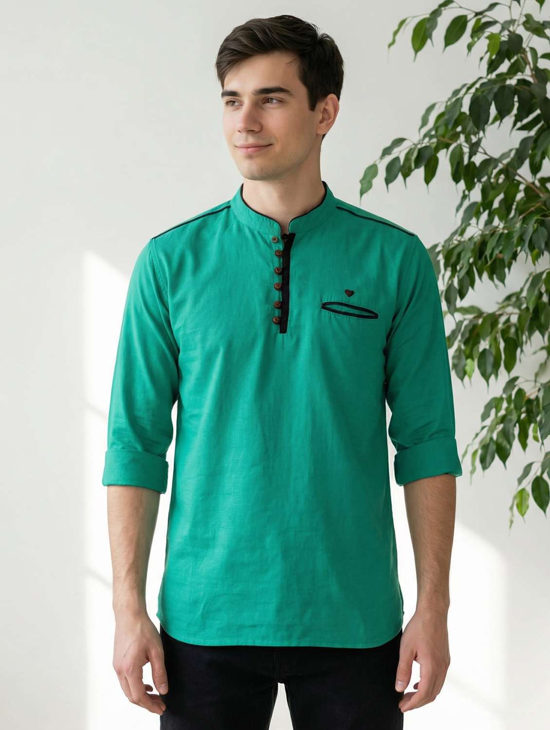 men solid mandarin neck short kurta