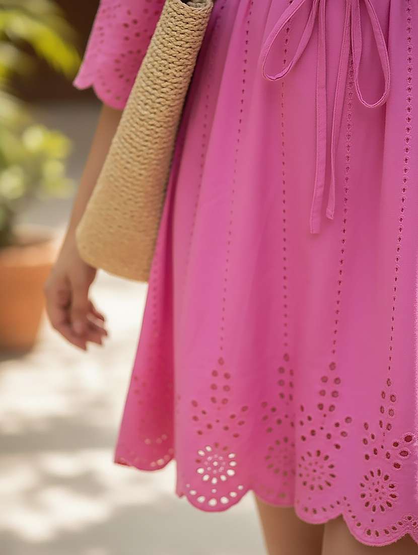 women pink cotton a-line dress - 22489735 -  Standard Image - 5