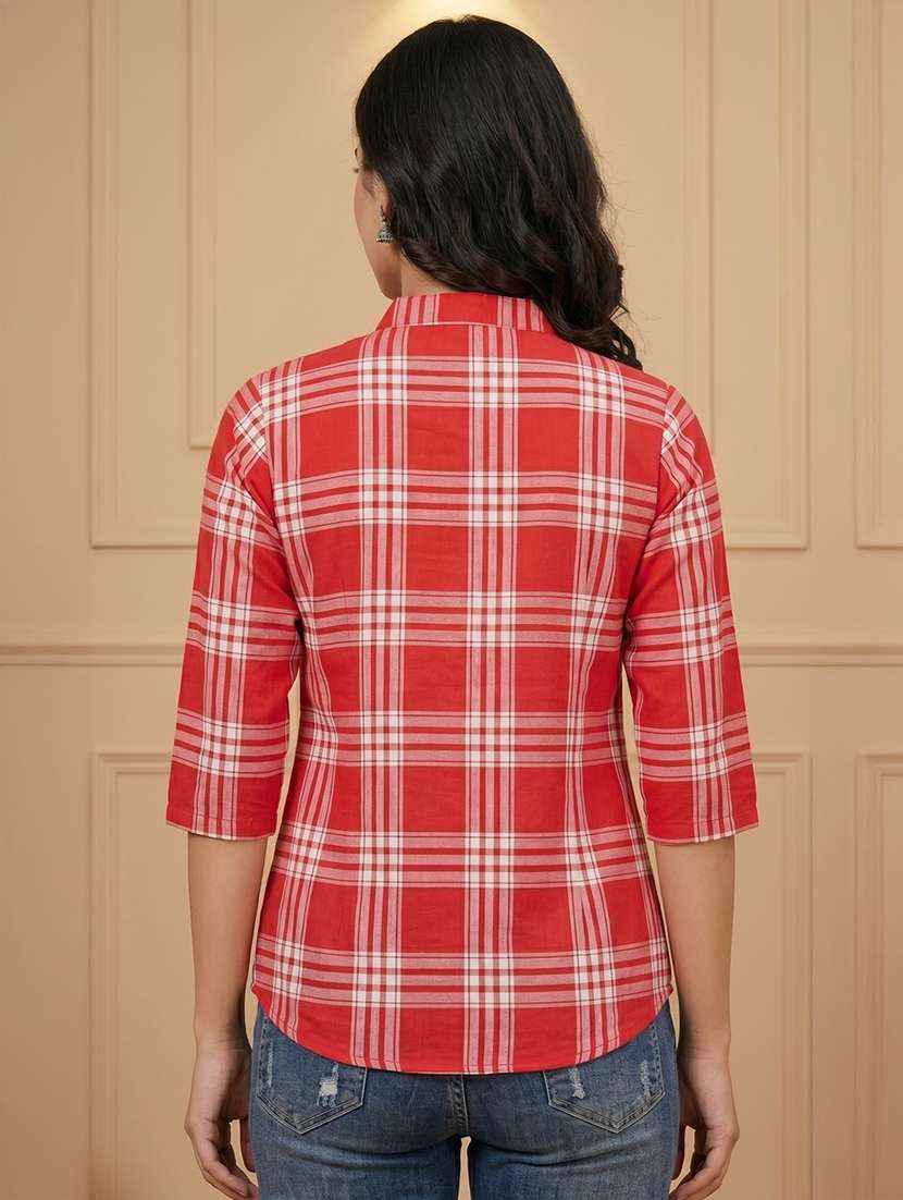 women checkered three quarter sleeves regular shirt - 22489736 -  Standard Image - 3