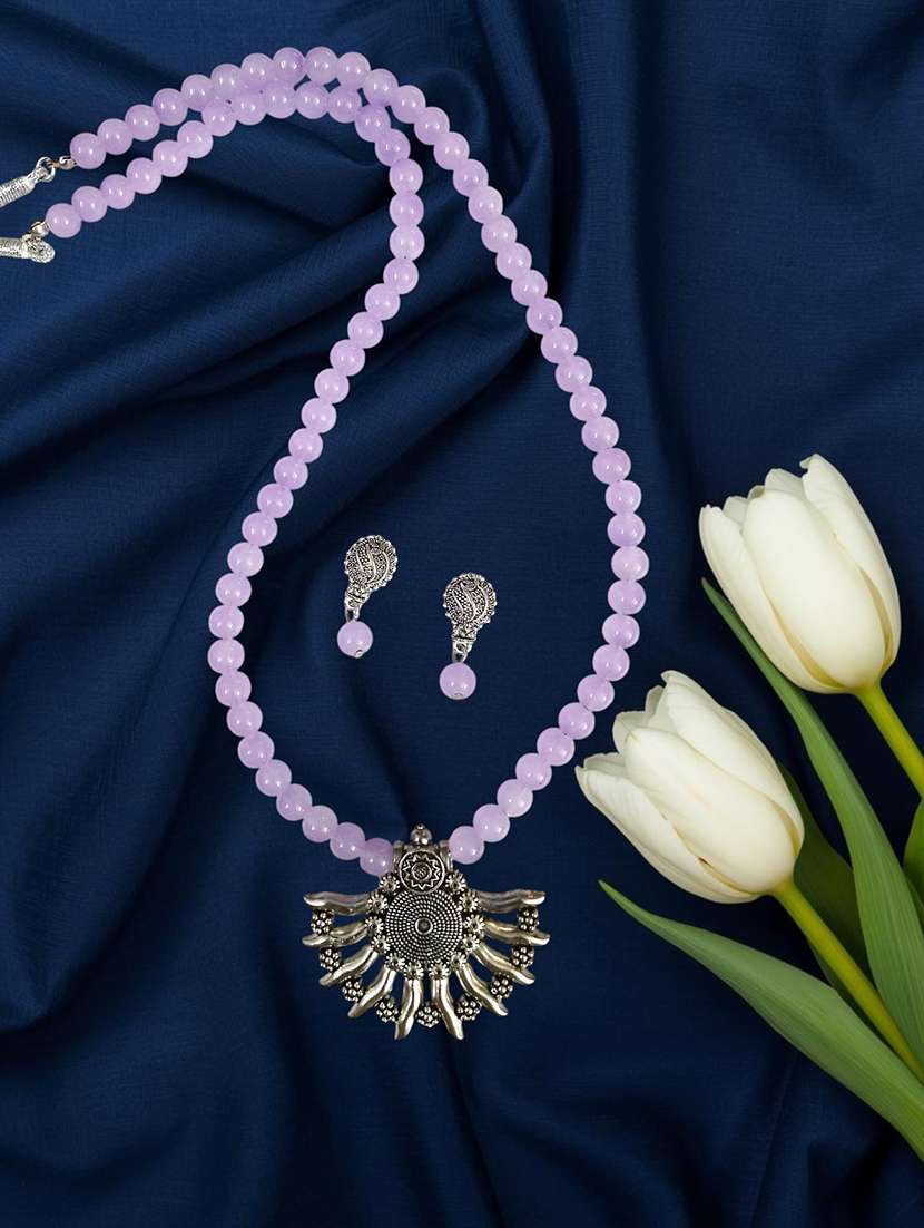 purple oxidized metal necklace and earrings set