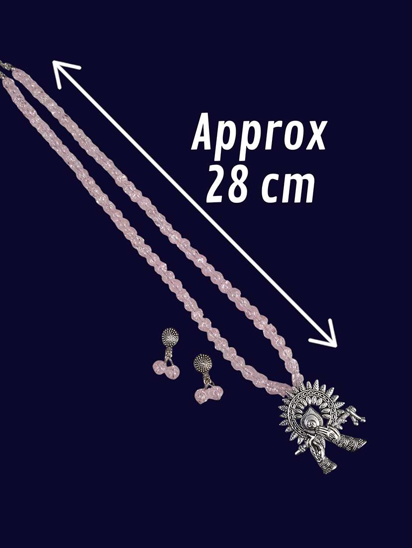 Pink Necklace And Earrings Set With Oxidized Pendant - 22489772 -  Standard Image - 5