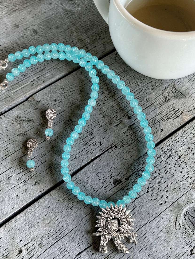 oxidized blue metal necklace and earrings set