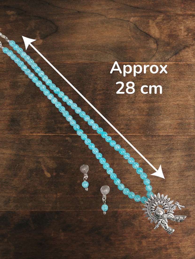 Oxidized Blue Metal Necklace And Earrings Set - 22489776 -  Standard Image - 3