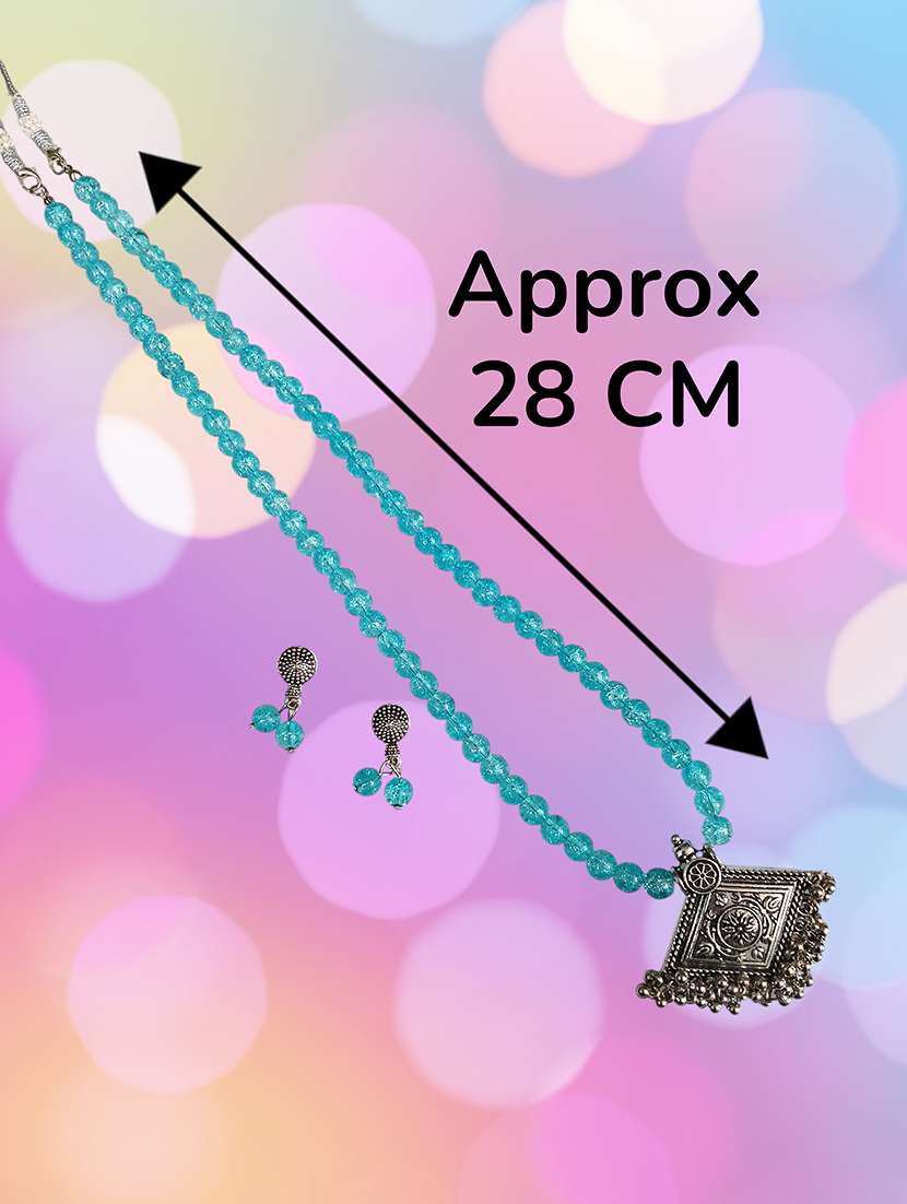 Blue Oxidised Metal Necklace And Earrings Set - 22489778 -  Standard Image - 3