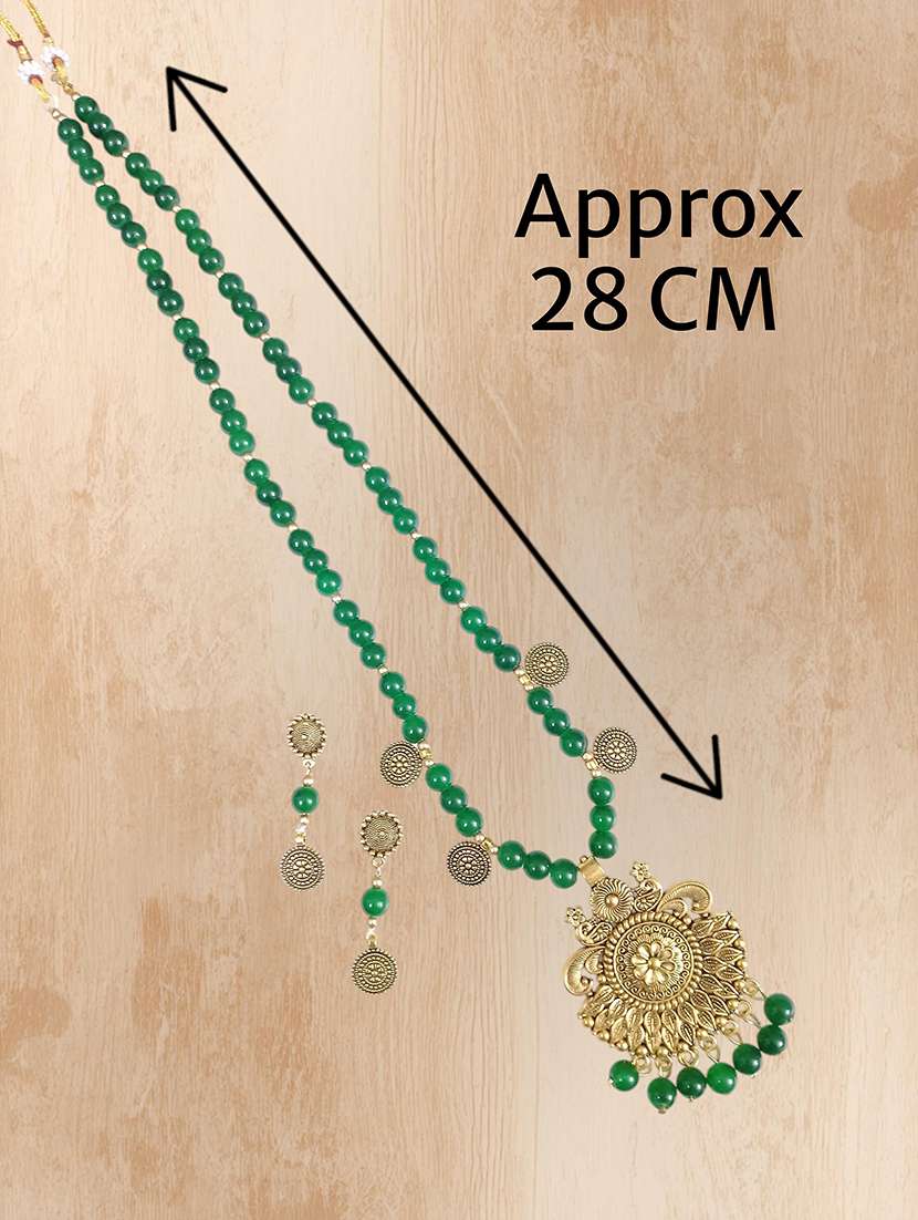 Ethnic Green Oxidized Metal Necklace And Earrings Set - 22489781 -  Standard Image - 3