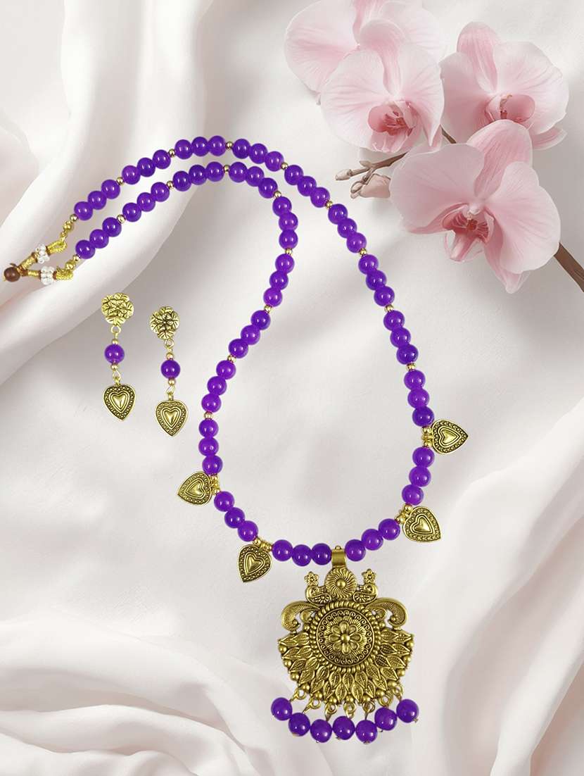 violet oxidized metal necklace earrings set