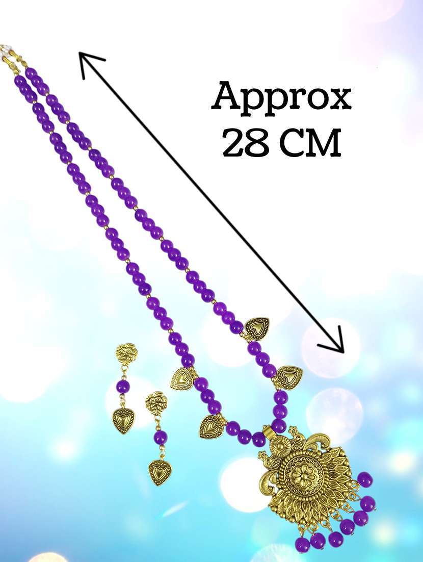violet oxidized metal necklace earrings set - 22489783 -  Standard Image - 3