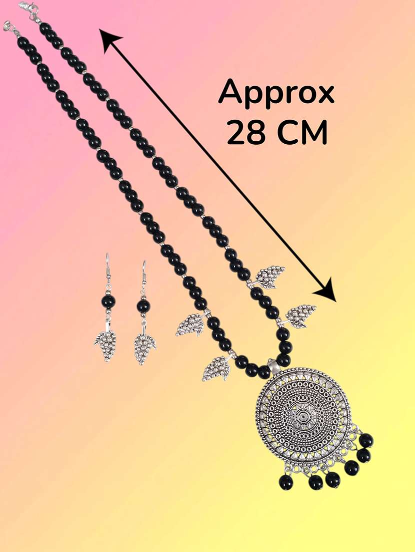 oxidized black metal pendant necklace and earrings set for women - 22489785 -  Standard Image - 3