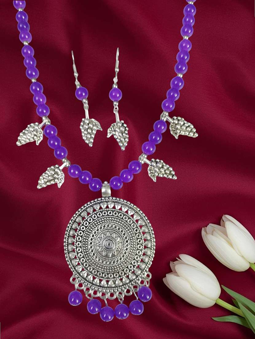 purple metal oxidized necklace and earrings set