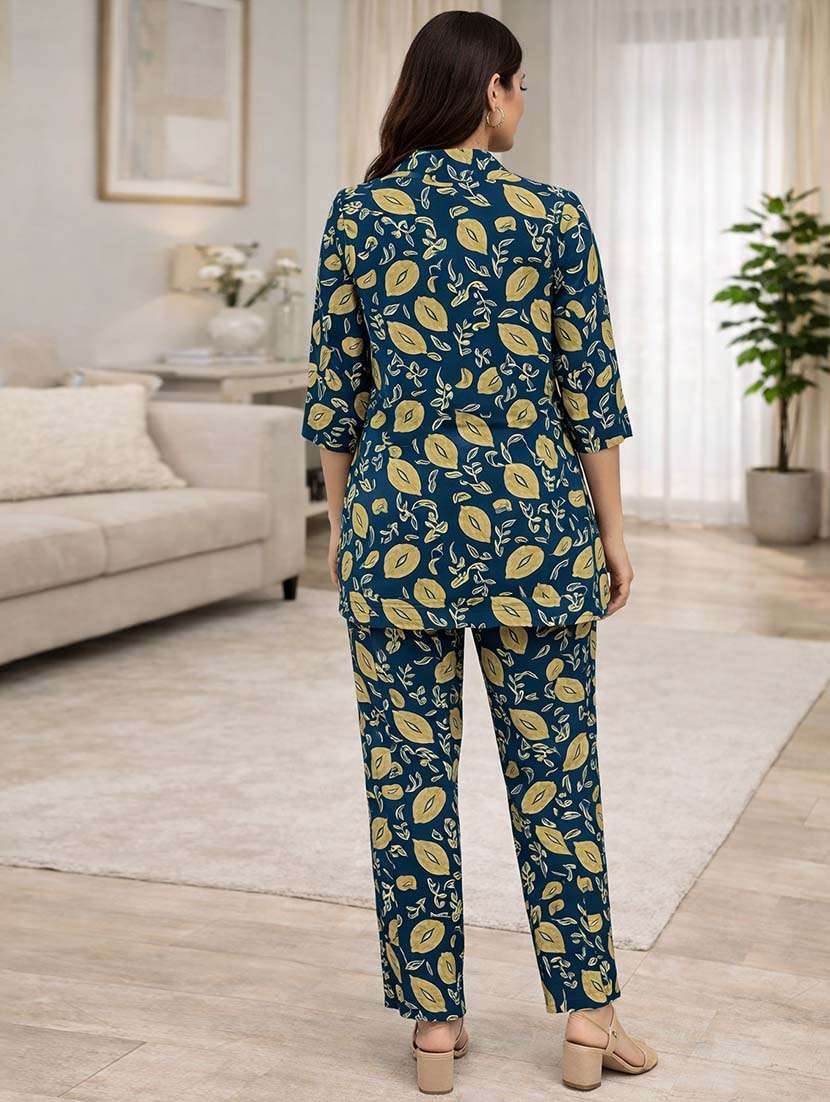 women teal rayon top and trouser set co-ord - 22489789 -  Standard Image - 3