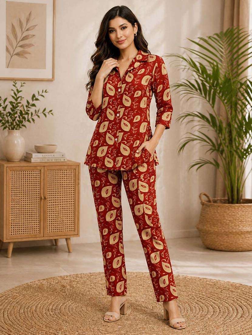 girls floral print rayon shirt and trouser set