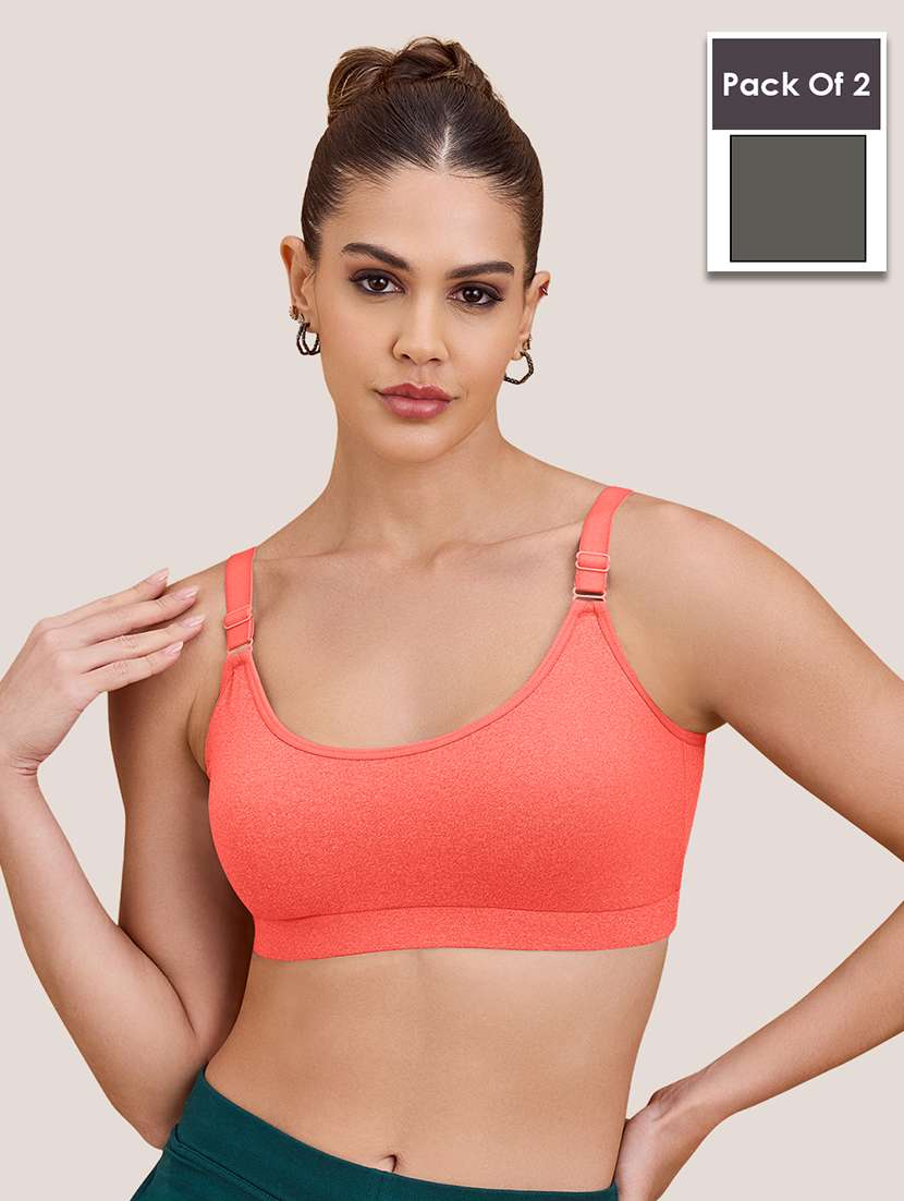 women pack of 2 non padded lycra regular strap sports bra