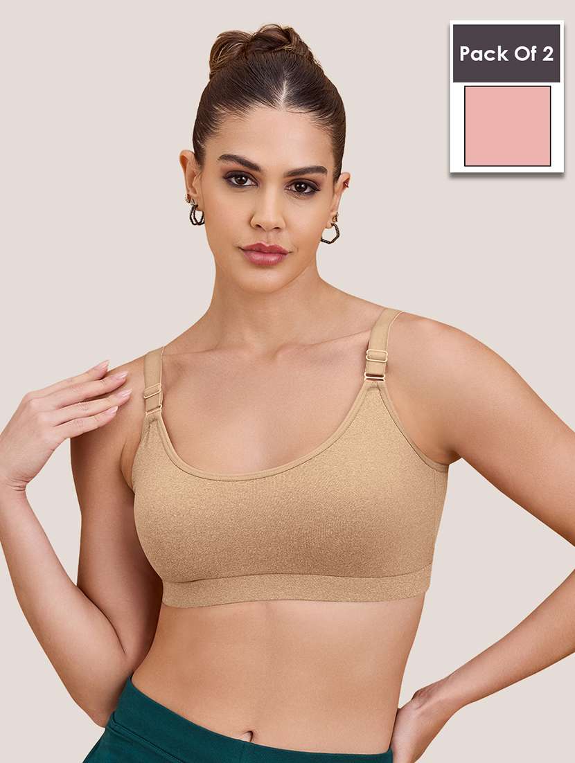 women pack of 2 non padded lycra regular strap sports bra