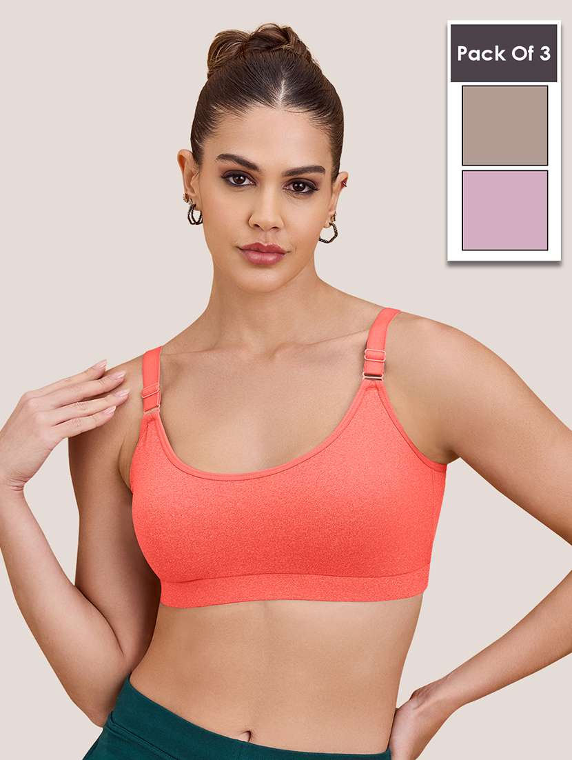women pack of 2 non padded lycra regular strap sports bra