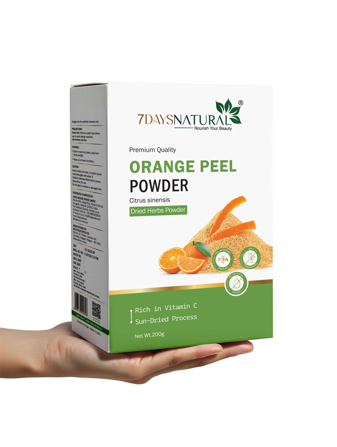 7daysnatural orange peel powder for skin brightening and exfoliation