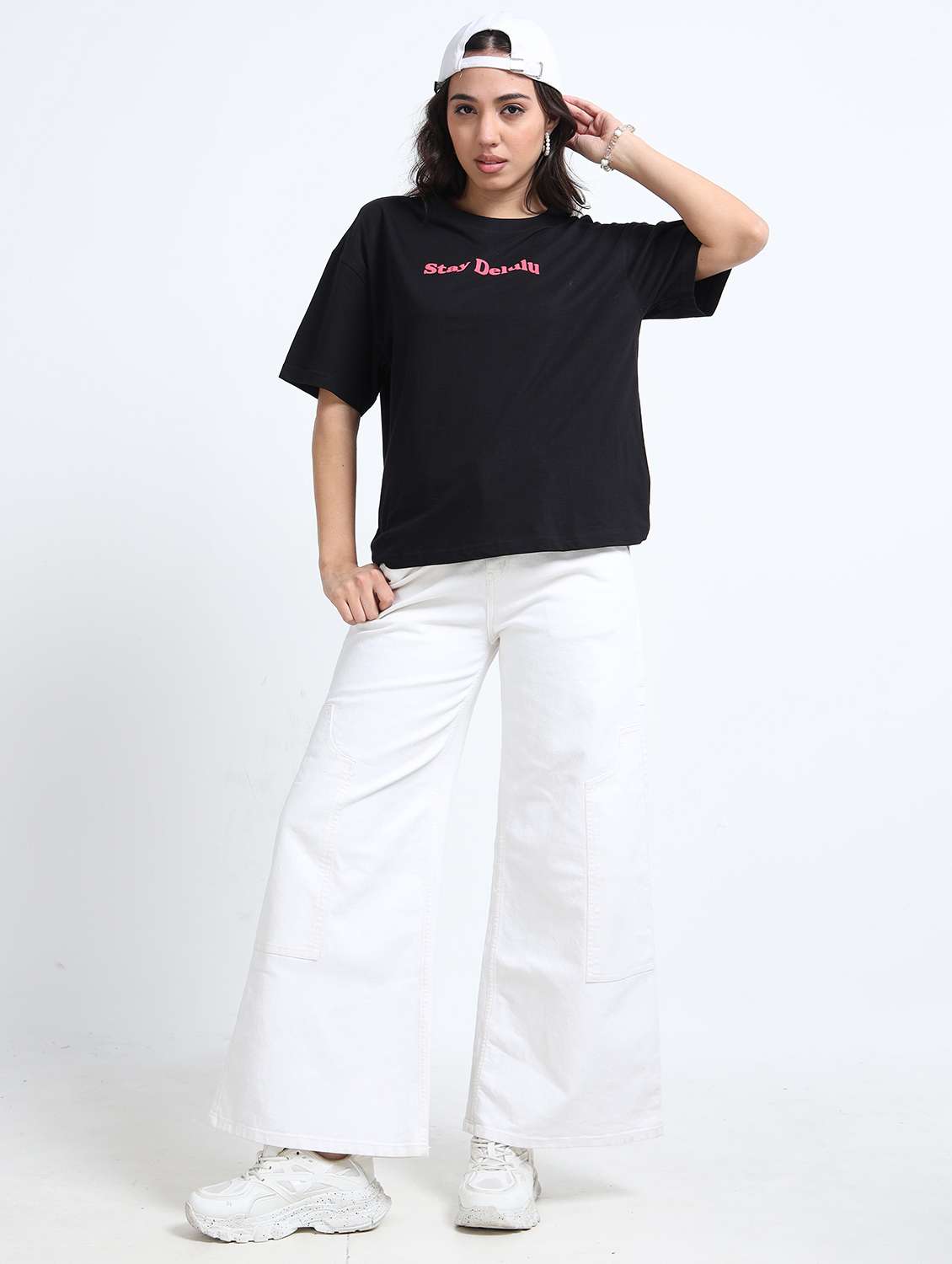 girls black cotton oversized fit round neck t-shirt - 22489826 -  Standard Image - 3