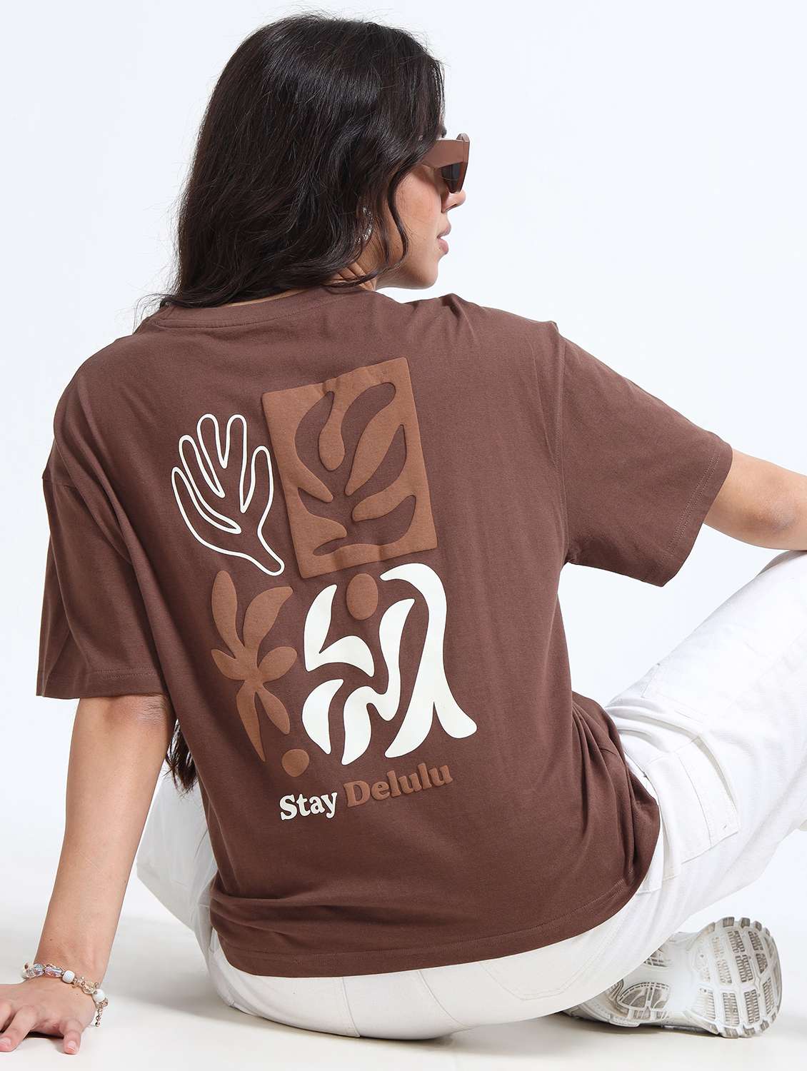 women brown cotton boxy t-shirt