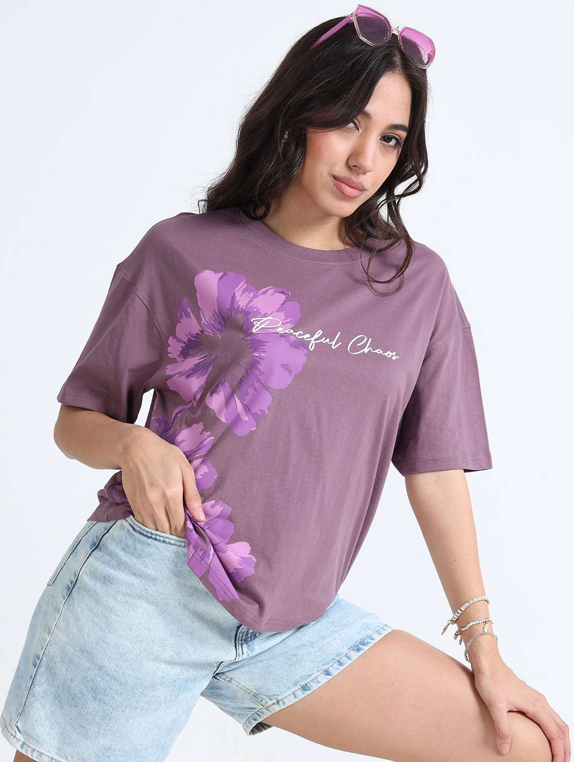 women pink cotton boxy t-shirt