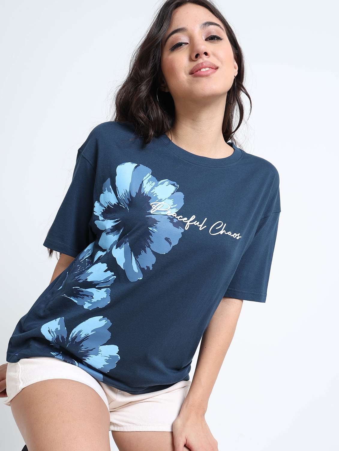 girls floral print round neck cotton t-shirt